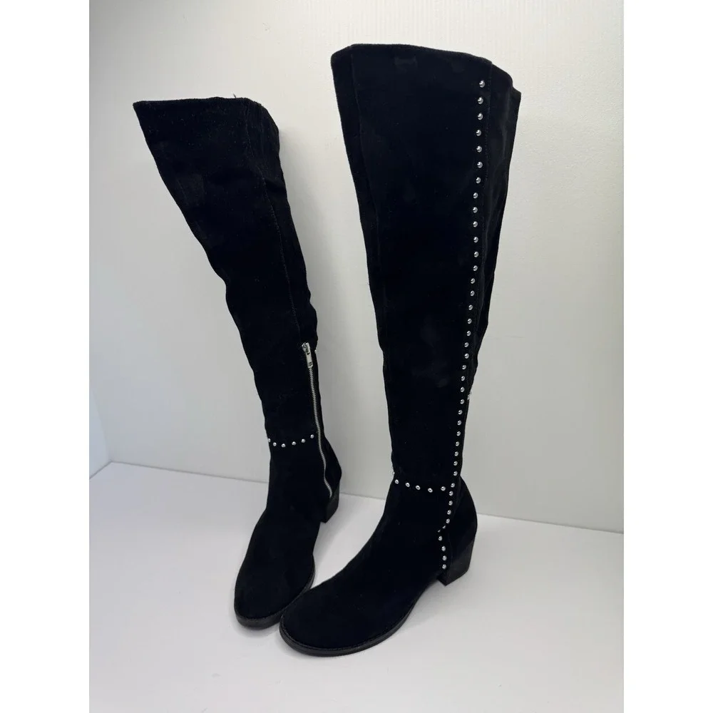 Design Lab Lord & Taylor 'Odel' Black Suede Studded‎ Over the Knee Boots Sz 7
